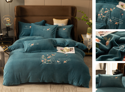 花雨伞牛奶绒绣花四件套  暗香(浅蓝)床上用品礼品